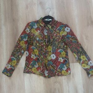 Alice and Olivia sheer flower button up xs
